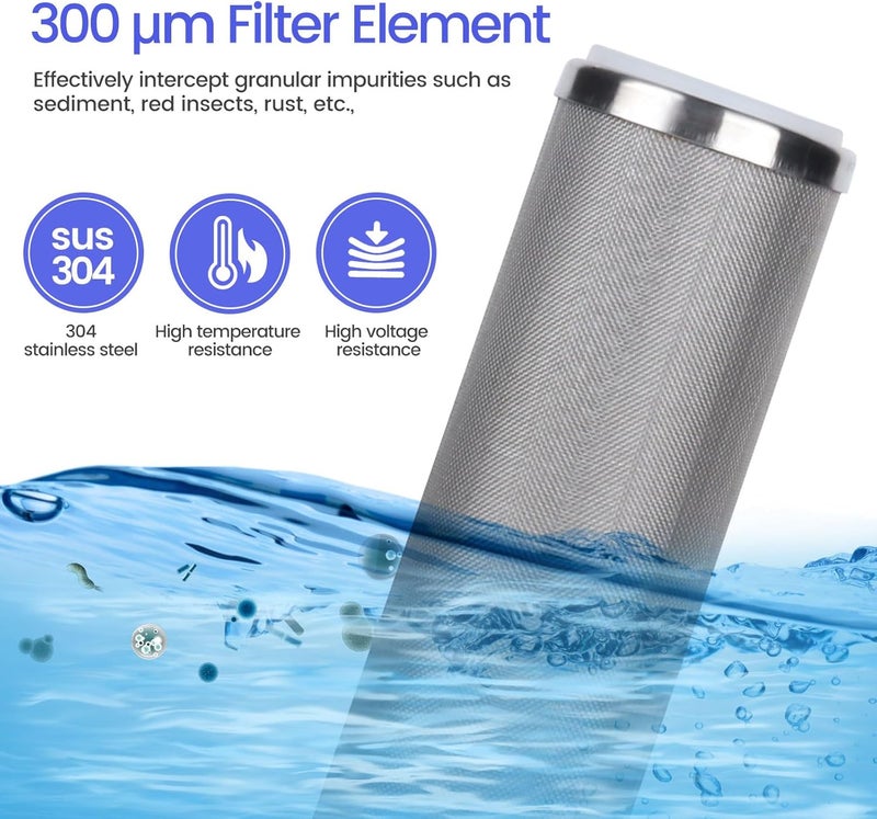 Amwater Stainless Steel Cleanable Wire Mesh Filter Cartridge 10”Length,2.5"OD(300 Micron) - Image 4